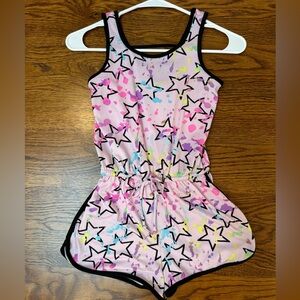 Pixie Lane Girl’s sleeveless Splatter Paint and Stars Shorts Romper. Size 8.